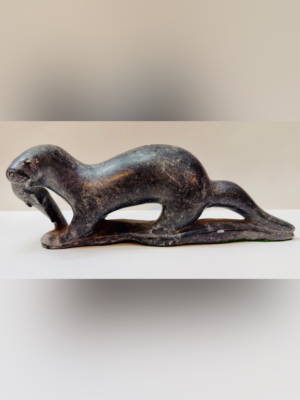 Authentic Mid-Century Signed Inuit Soapstone Sea Otter Carving